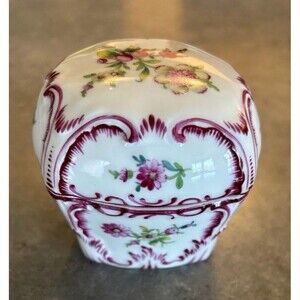 Antique Porcelain French Candy Trinket Dish W/ Lid Small Hand Painted Bomboniere